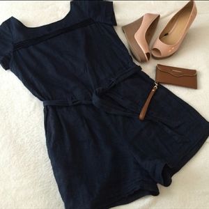Ann Taylor Loft Linen Navy Blue Romper Size 00